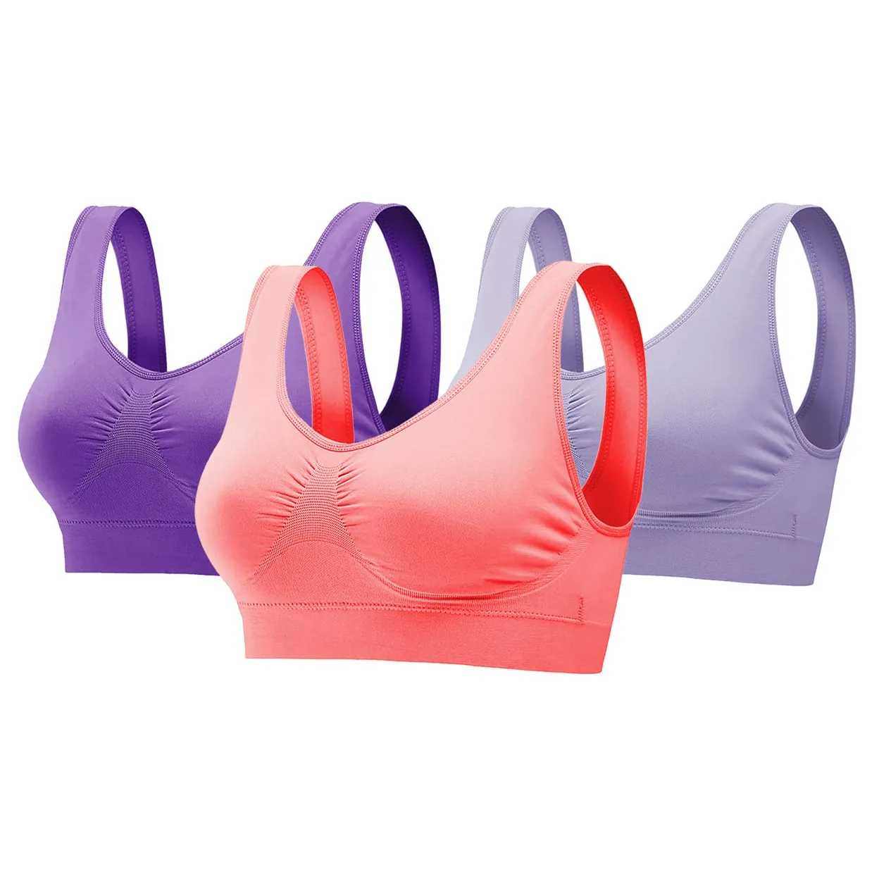 3 Pack Seamless Wire-free Sport Bras Women Light Support Tank Tops Yoga Fitness