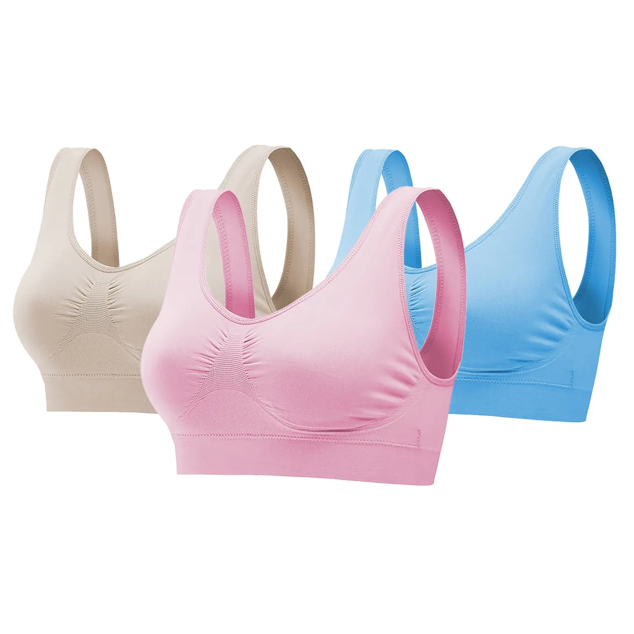 3 Pack Seamless Wire-free Sport Bras Women Light Support Tank Tops Yoga Fitness