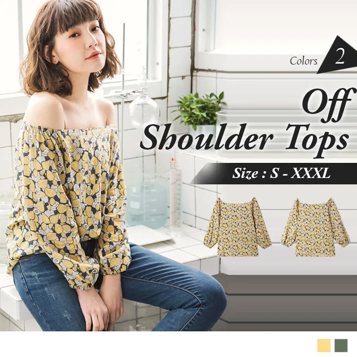 3/4 SLEEVE OFF SHOULDER FLORAL TOPS