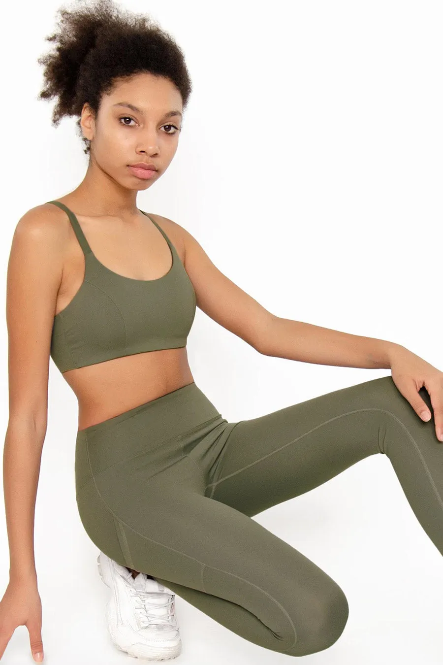 4 for $54 - Olive Khaki Green Kelly Strappy Padded Sports Bra - Women