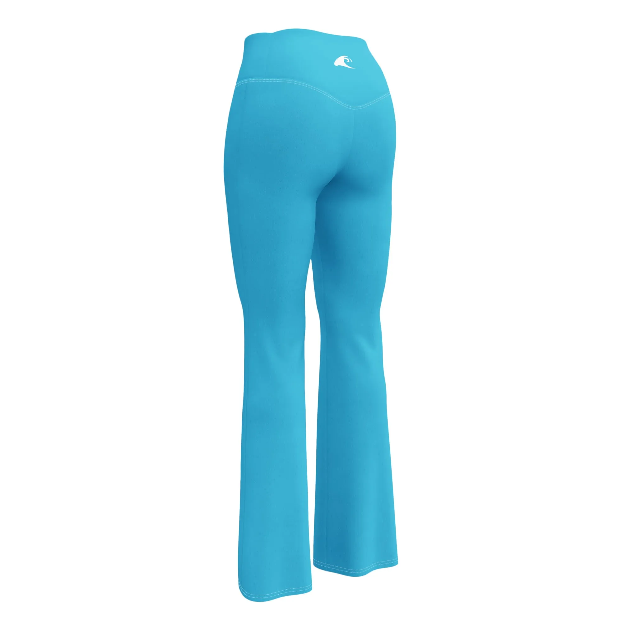 Aqua Blue Flare Leggings with Extremely Stoked Epic Wave Logo