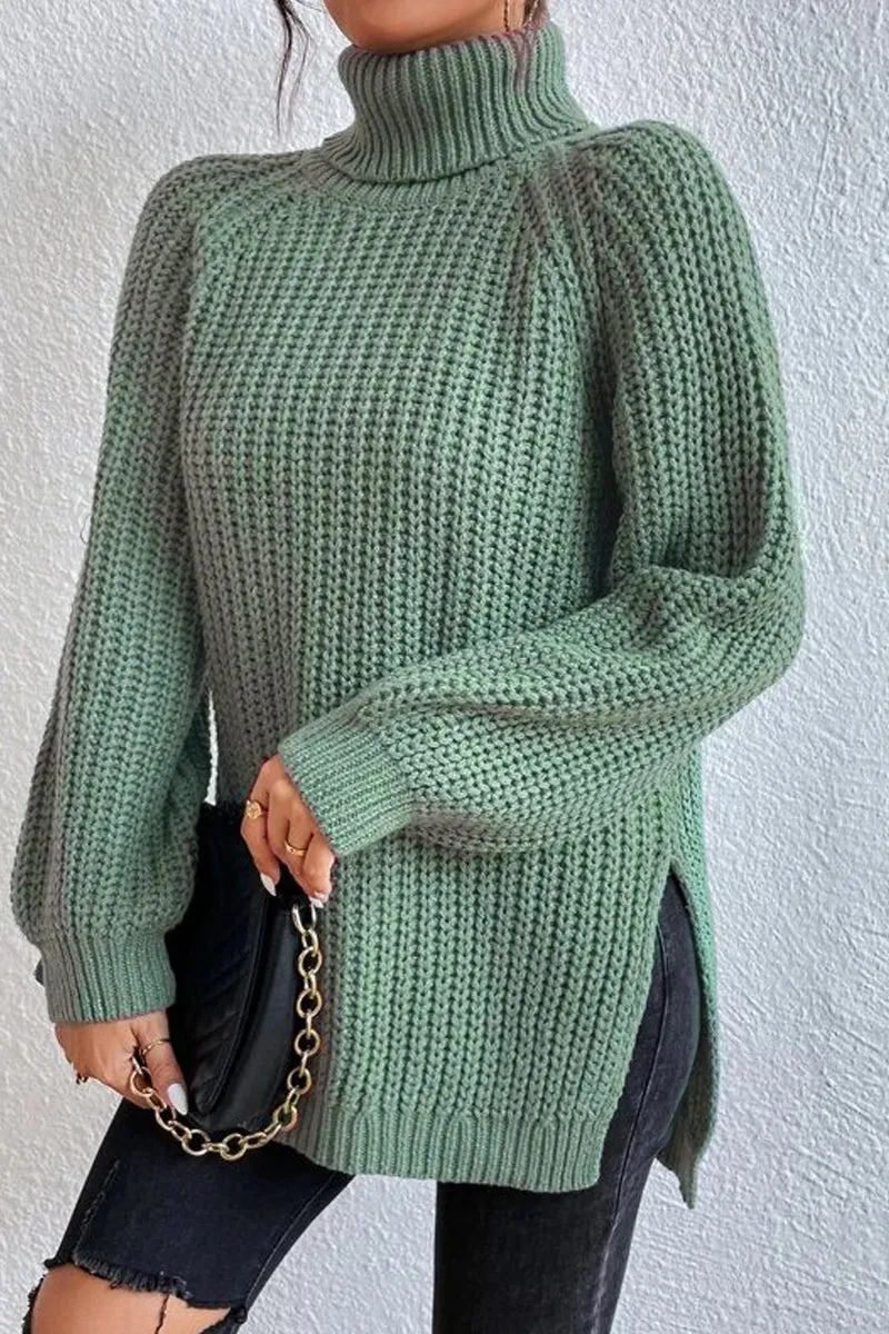 Casual Solid Basic Turtleneck Tops