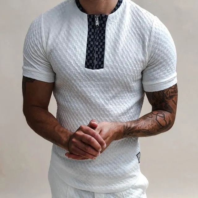 Casual Zip-Up Short Sleeve Knitted Tee Shirts