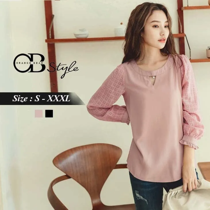 CHIFFON RUFFLE SLEEVE LONG SLEEVE LONGLINE TOPS