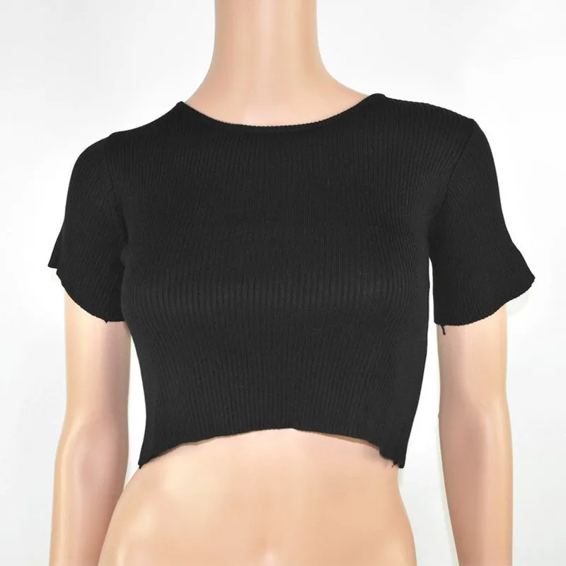 Cotton Slim Dew Waist Shirts Knitted Skinny Tight Bustier Crop Top