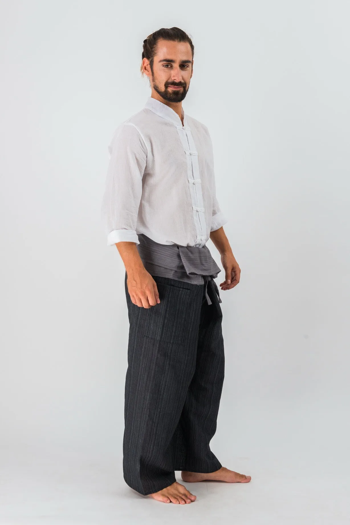 Cotton Thai Fisherman Yoga Massage Pants Two Tone Black Grey