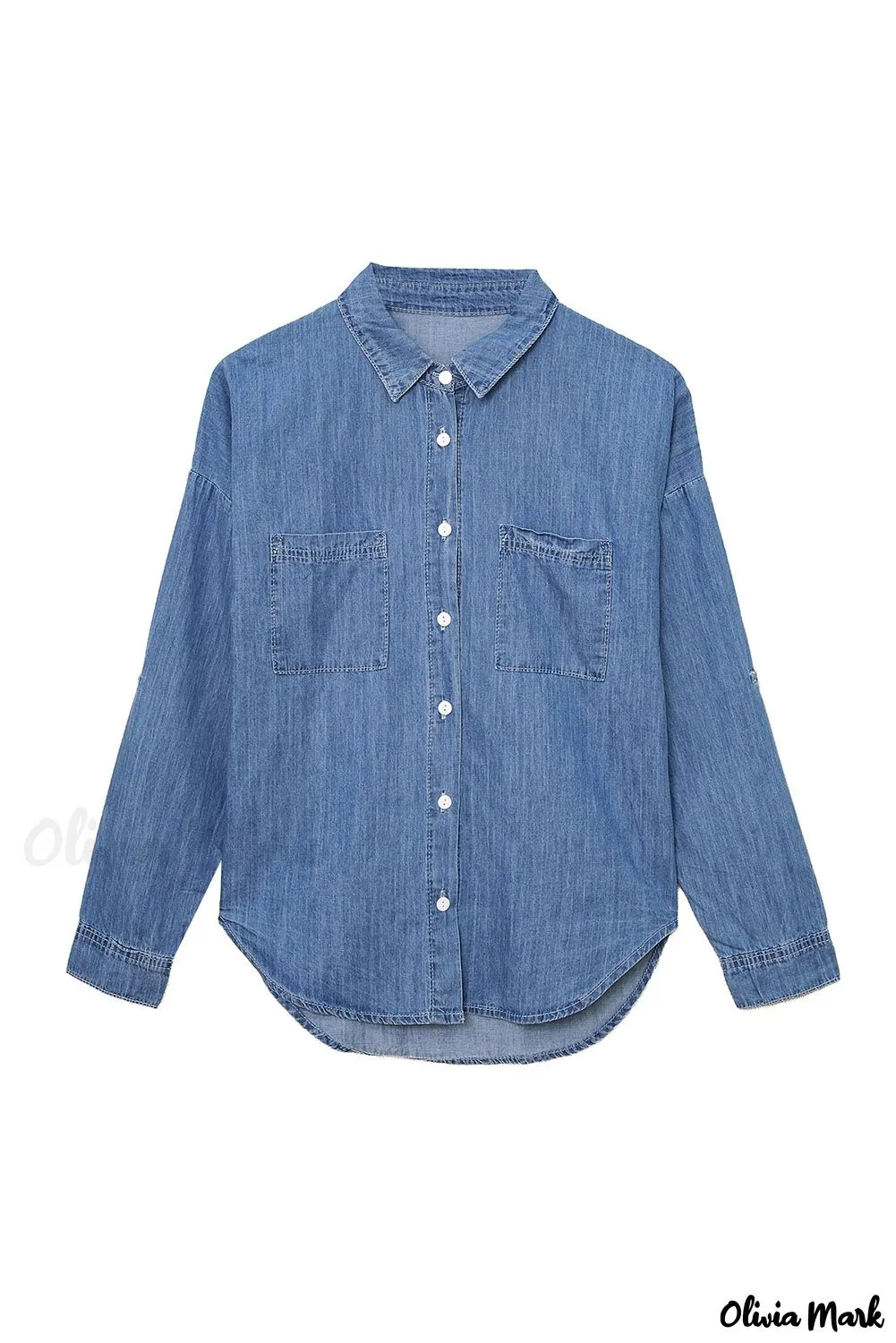 Deanwangkt - Buttoned denim shirt with turn-down collar and long sleeves