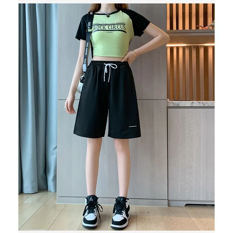 Drawstring Loose Fit High-Waisted Bermuda Sports Shorts