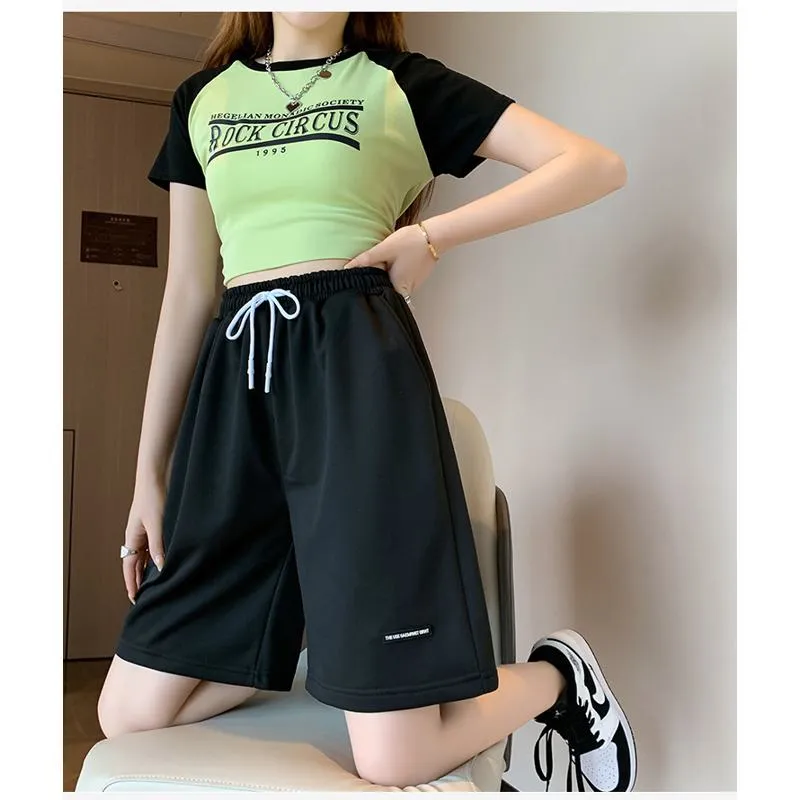 Drawstring Loose Fit High-Waisted Bermuda Sports Shorts