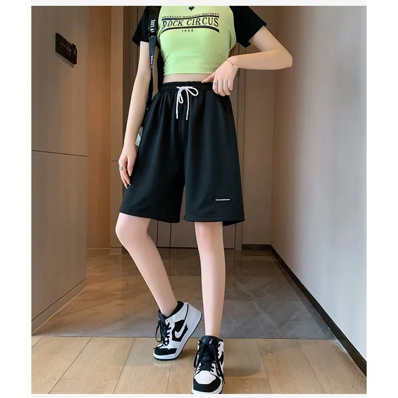 Drawstring Loose Fit High-Waisted Bermuda Sports Shorts