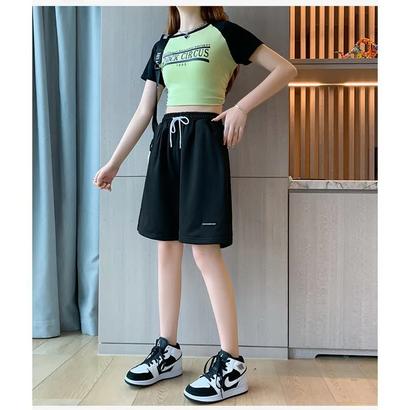 Drawstring Loose Fit High-Waisted Bermuda Sports Shorts