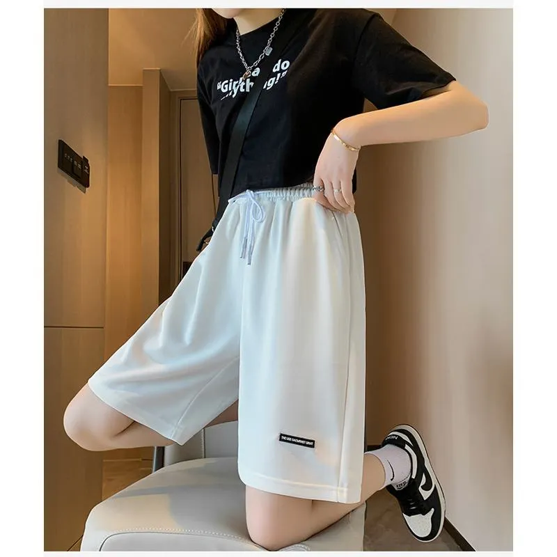 Drawstring Loose Fit High-Waisted Bermuda Sports Shorts