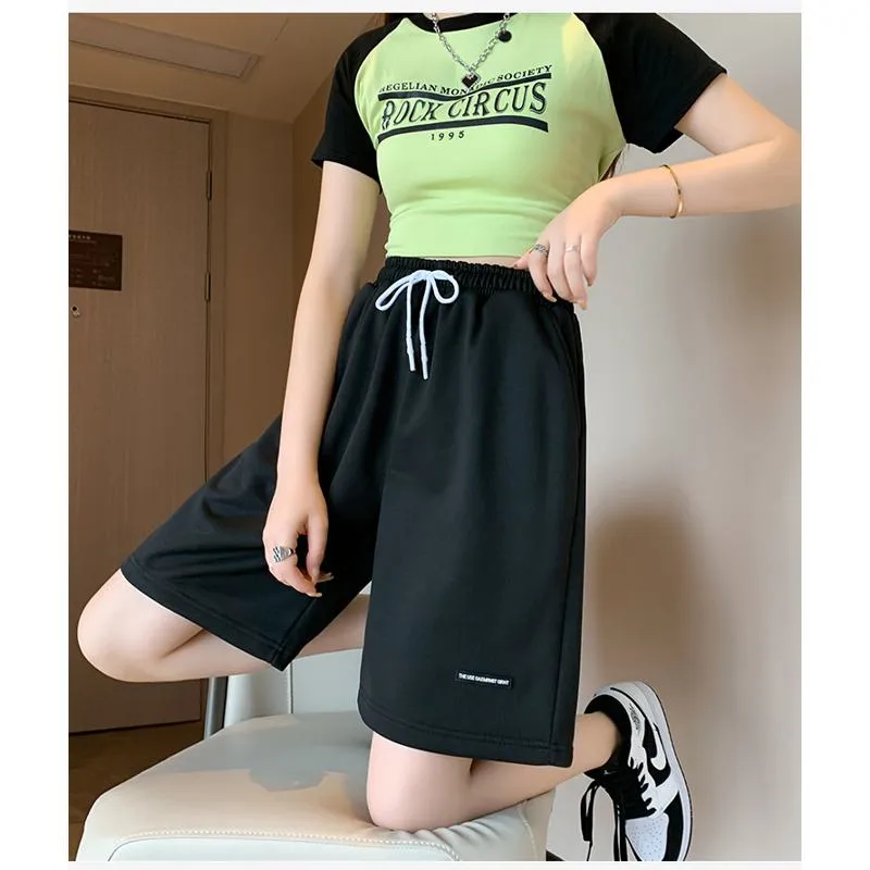 Drawstring Loose Fit High-Waisted Bermuda Sports Shorts