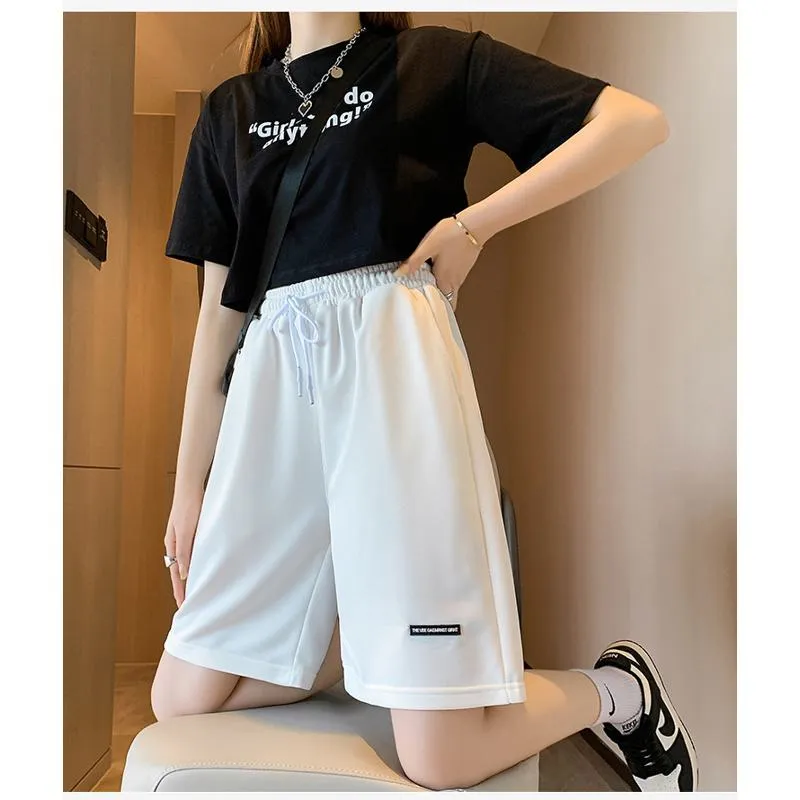 Drawstring Loose Fit High-Waisted Bermuda Sports Shorts