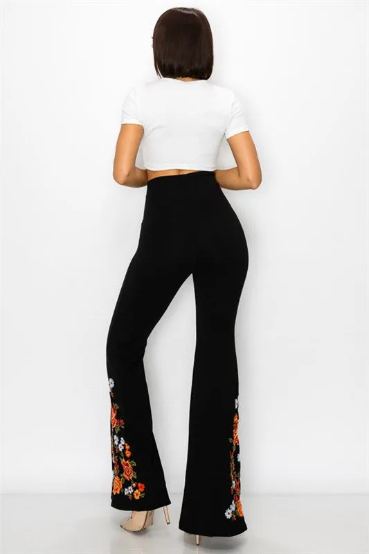 Embroidered bell bottoms with flowers