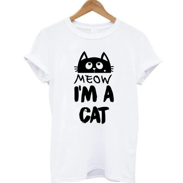 Meow Print Women Cat T-Shirt