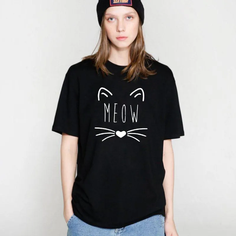 Meow Print Women Cat T-Shirt