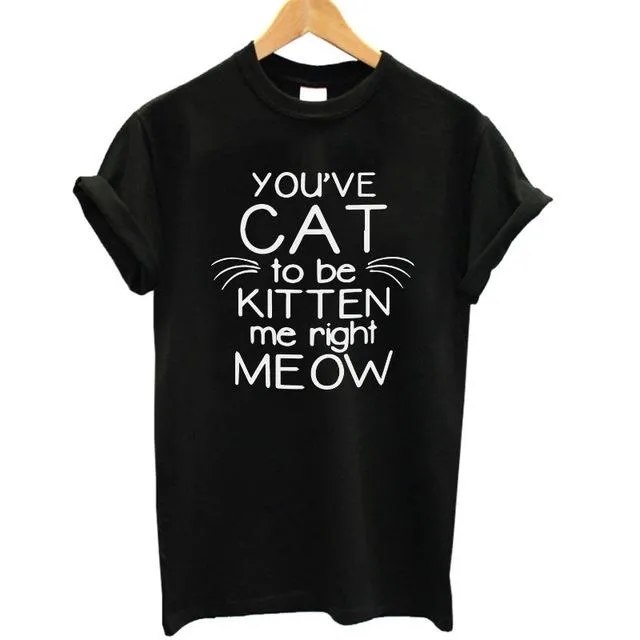 Meow Print Women Cat T-Shirt