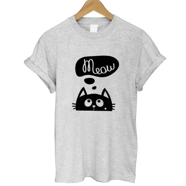 Meow Print Women Cat T-Shirt