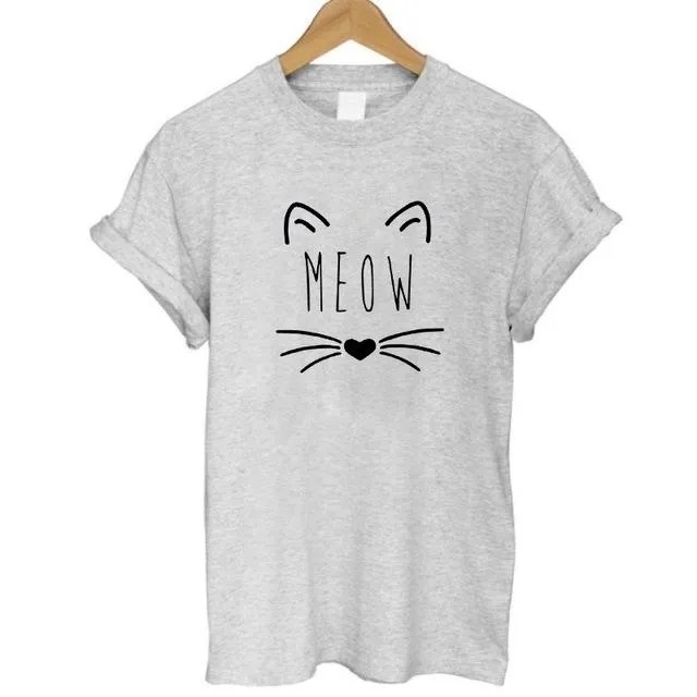 Meow Print Women Cat T-Shirt