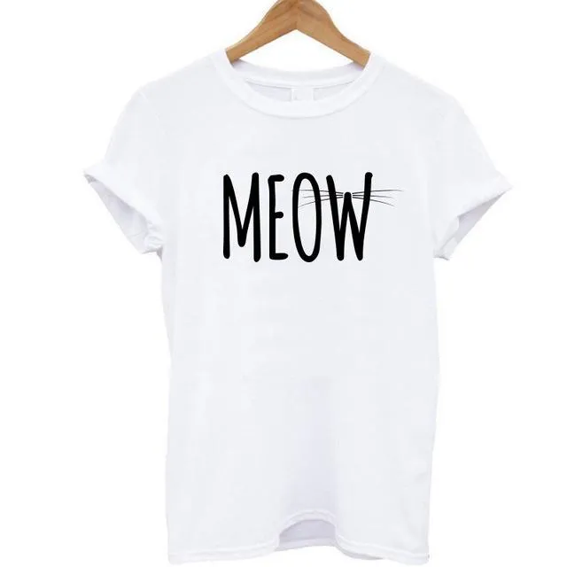 Meow Print Women Cat T-Shirt