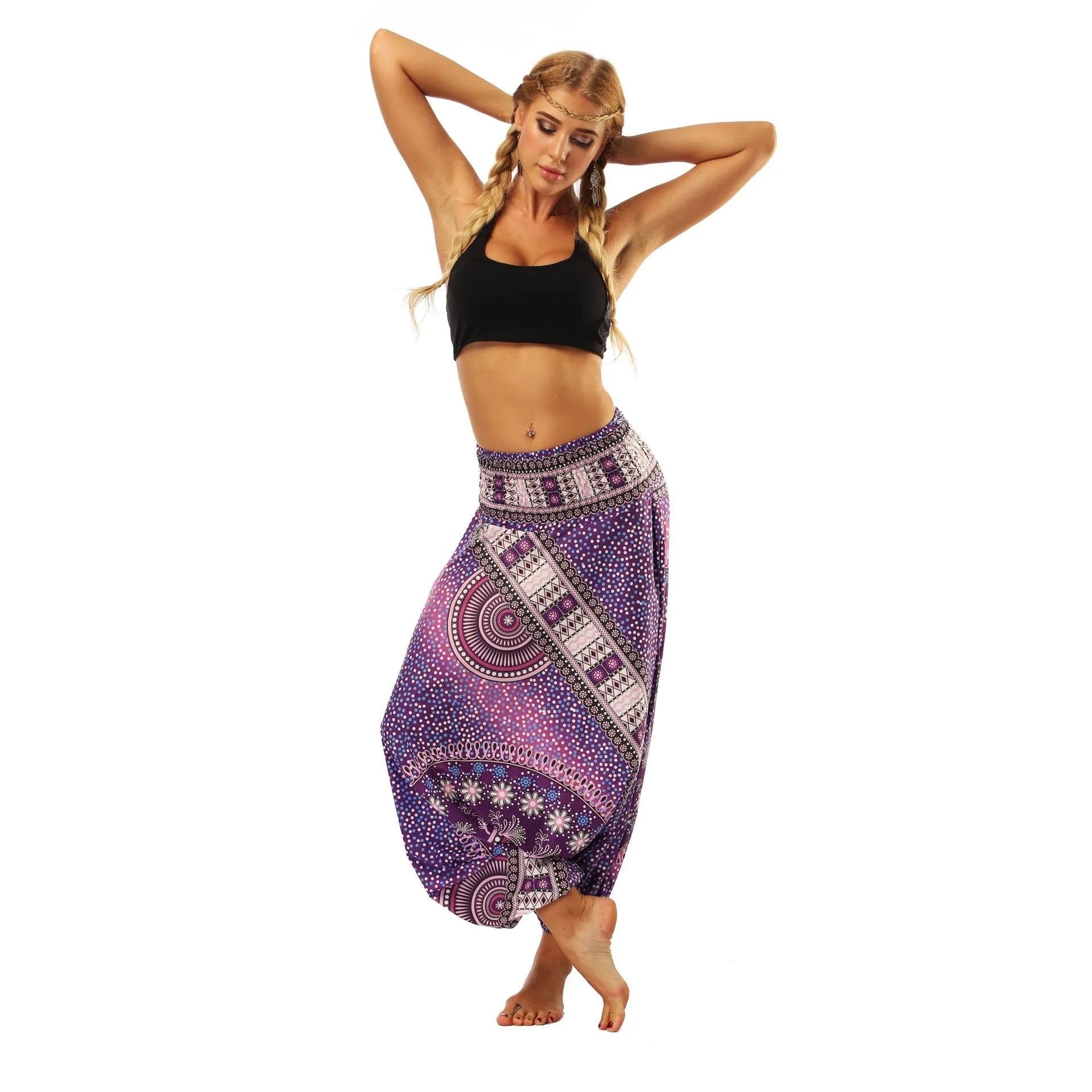 National Wind Style Digital Print Loose Women's Fitness Yoga Pants Leisure Lantern Yoga Pants