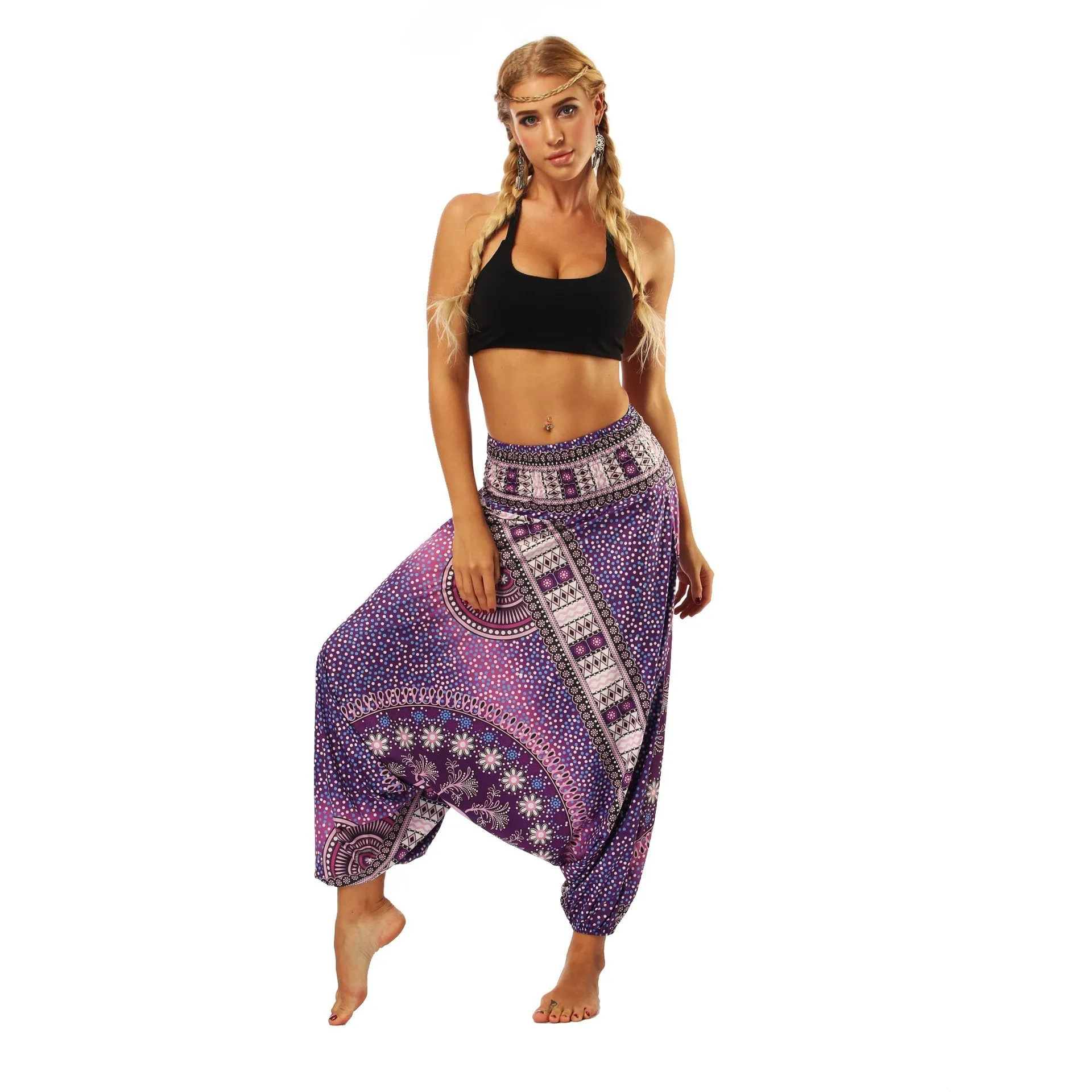 National Wind Style Digital Print Loose Women's Fitness Yoga Pants Leisure Lantern Yoga Pants