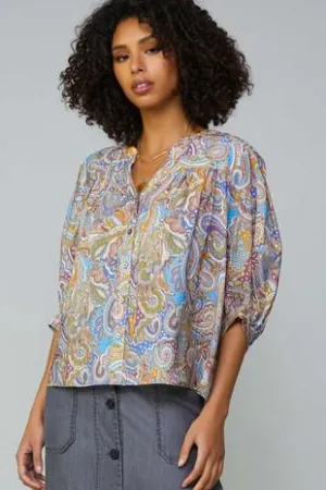 Paisley Print Button Down Blouse