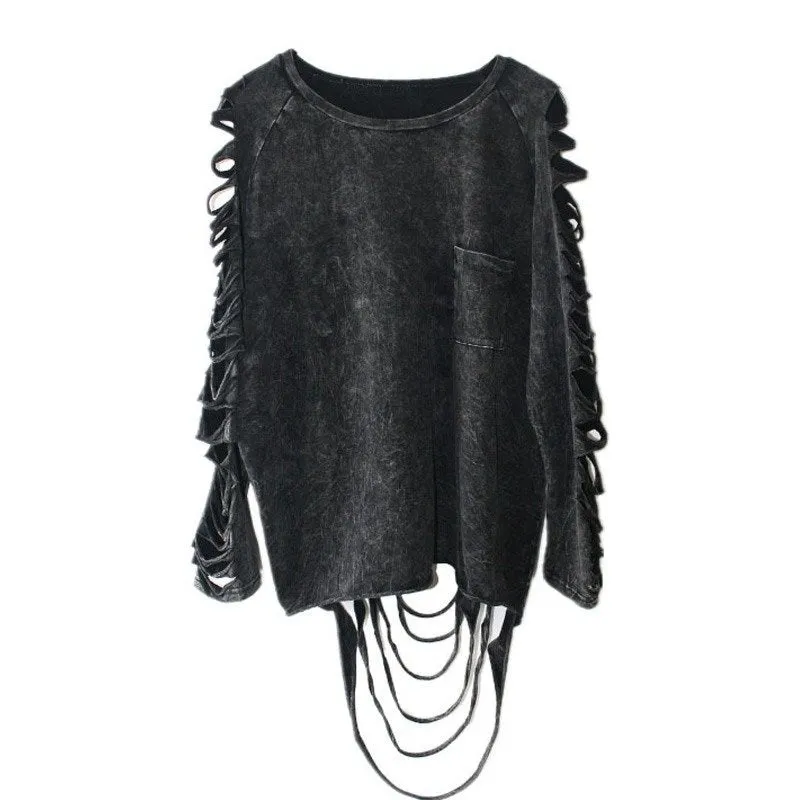 Punk Rock Style Hallow-out Cotton Long Sleeve Shirt