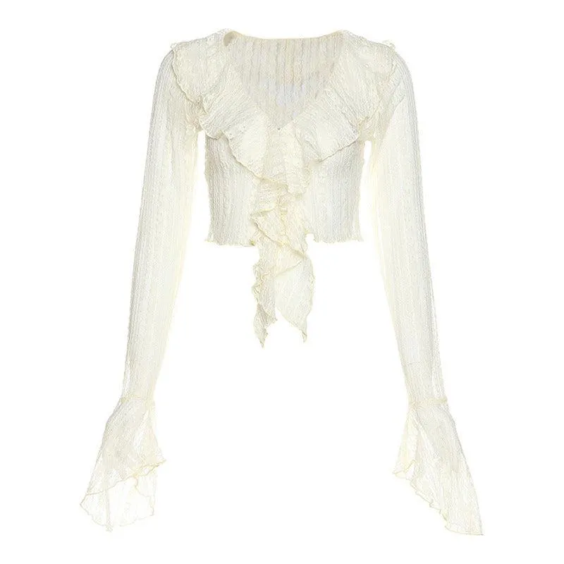 Ruffle-Collar Lace Top