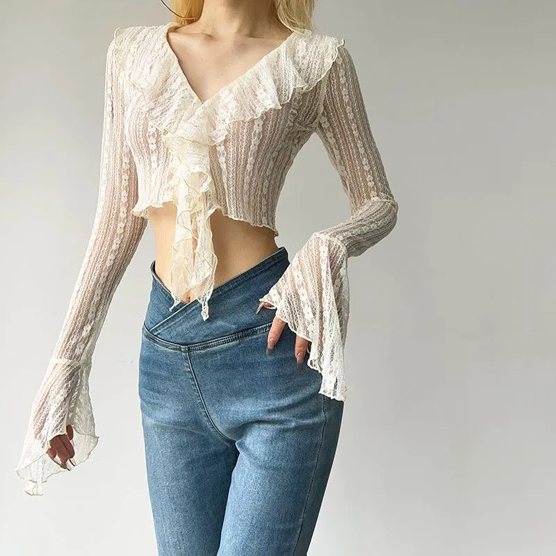 Ruffle-Collar Lace Top