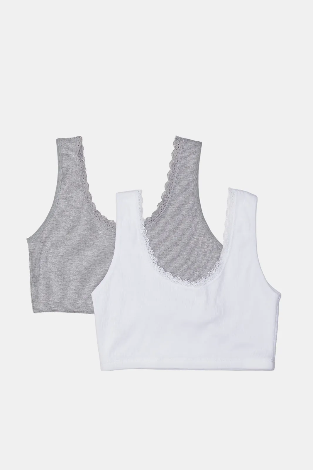 Senior Girls White And Grey Bra (Pack of 2)