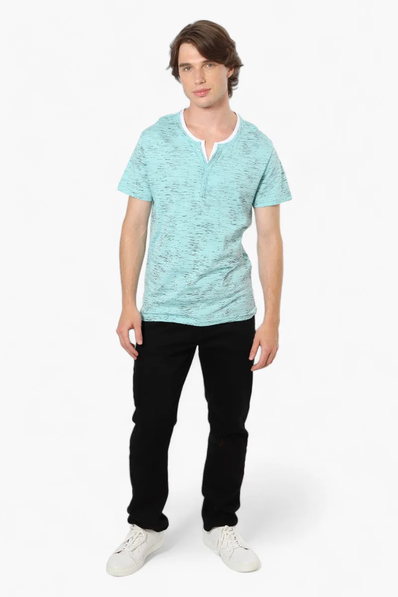 Urbanology Patterned V-Neck Henley Tee - Blue