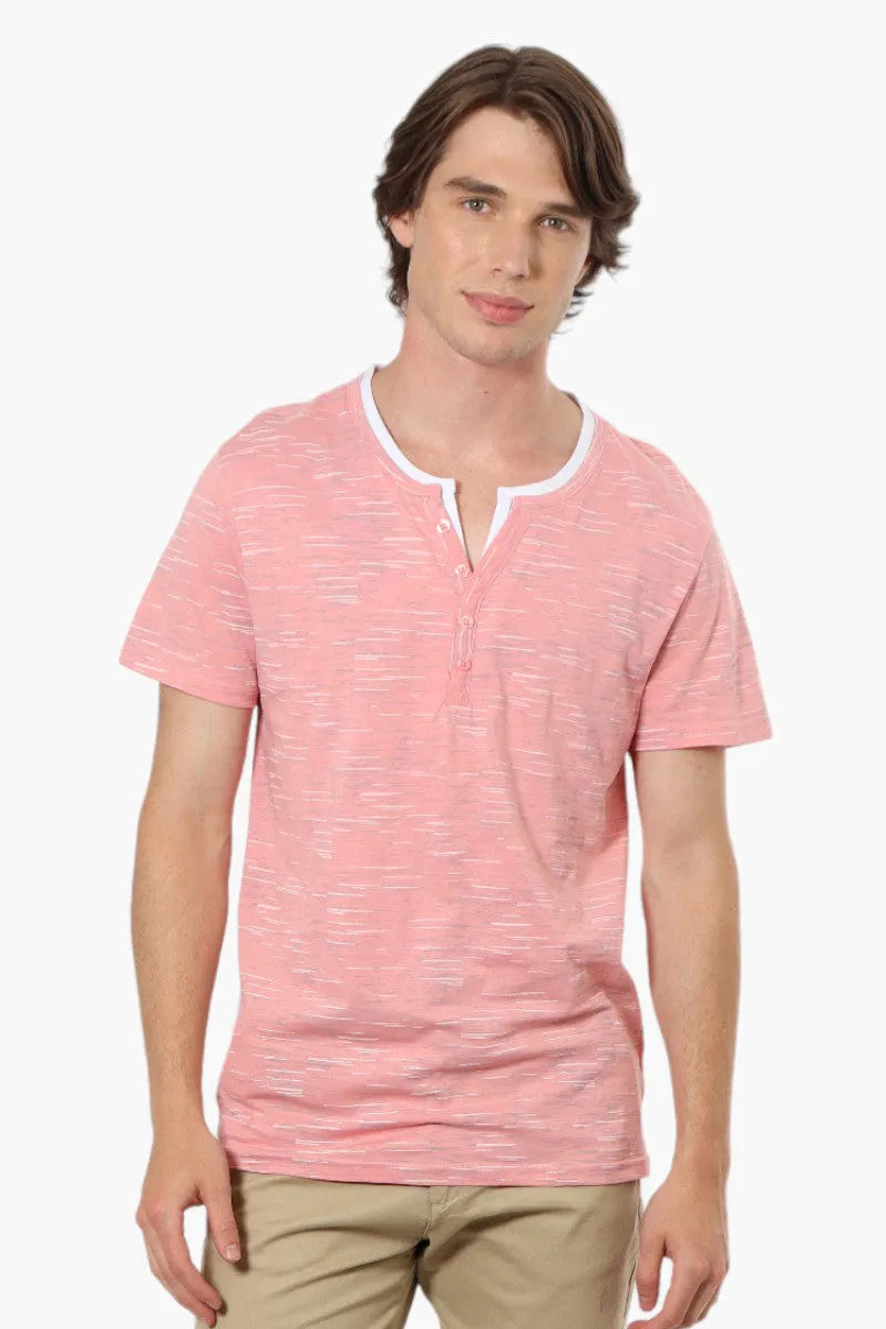 Urbanology Patterned V-Neck Henley Tee - Pink