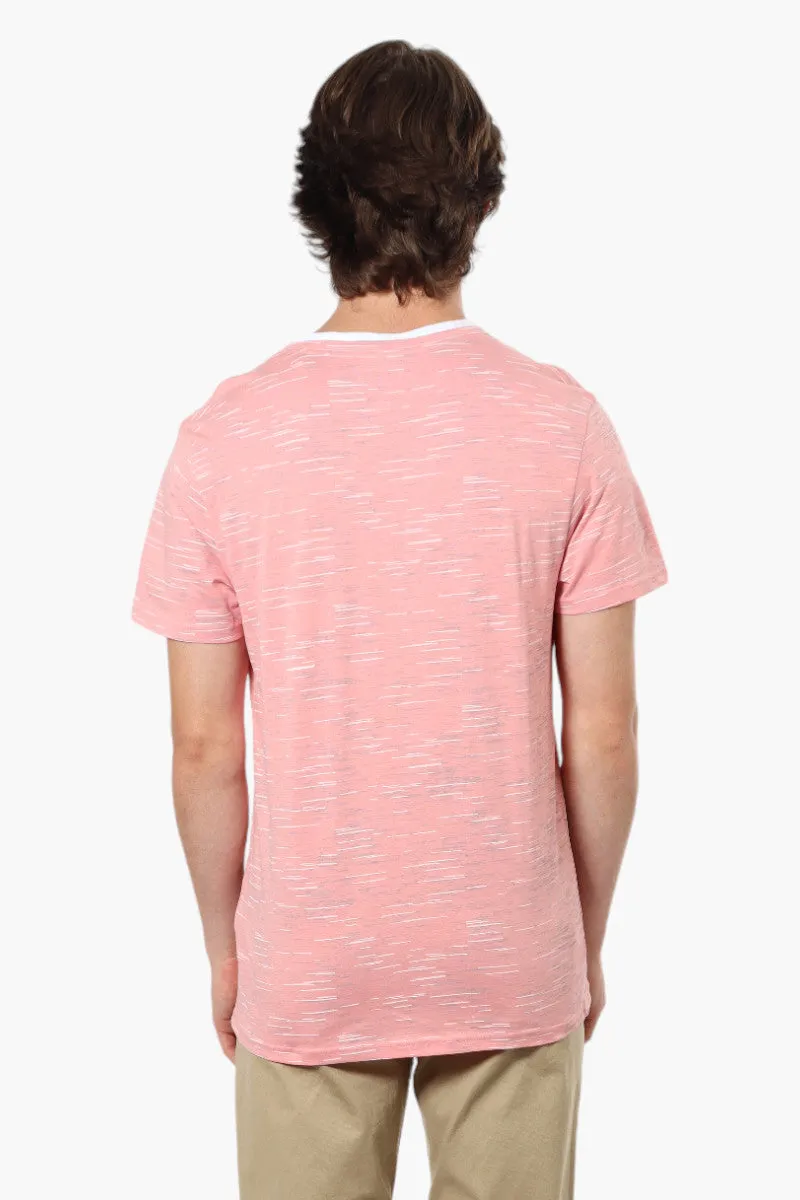 Urbanology Patterned V-Neck Henley Tee - Pink