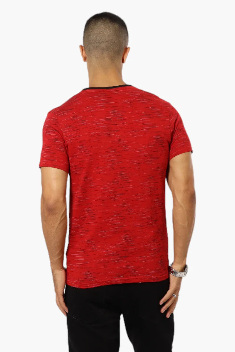 Urbanology Patterned V-Neck Henley Tee - Red