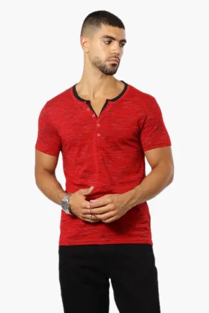 Urbanology Patterned V-Neck Henley Tee - Red