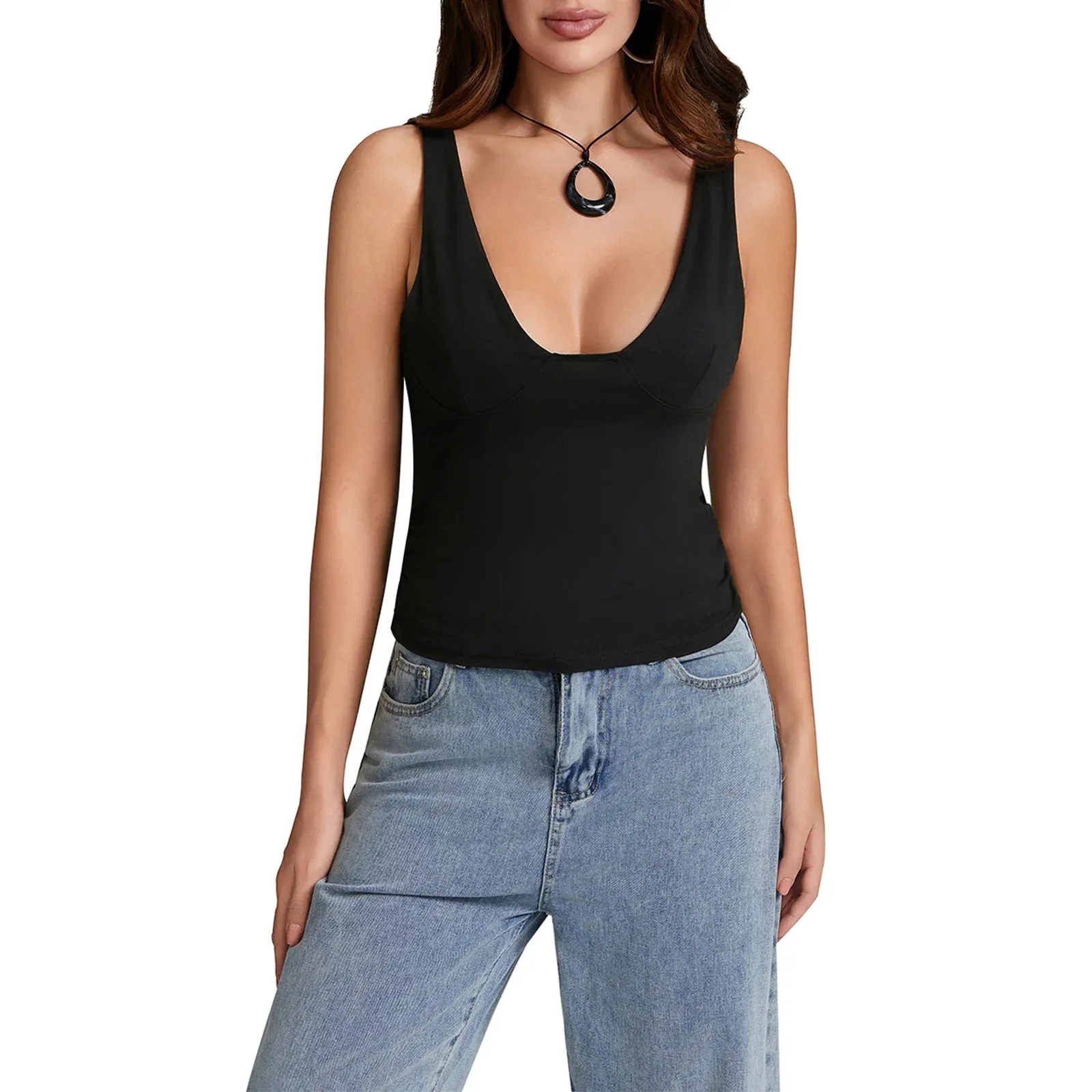 Women Cropped Tank Tops Casual Summer V-Neck Ruched Basic Vest Sleeveless Shirt Tank Y2k Top