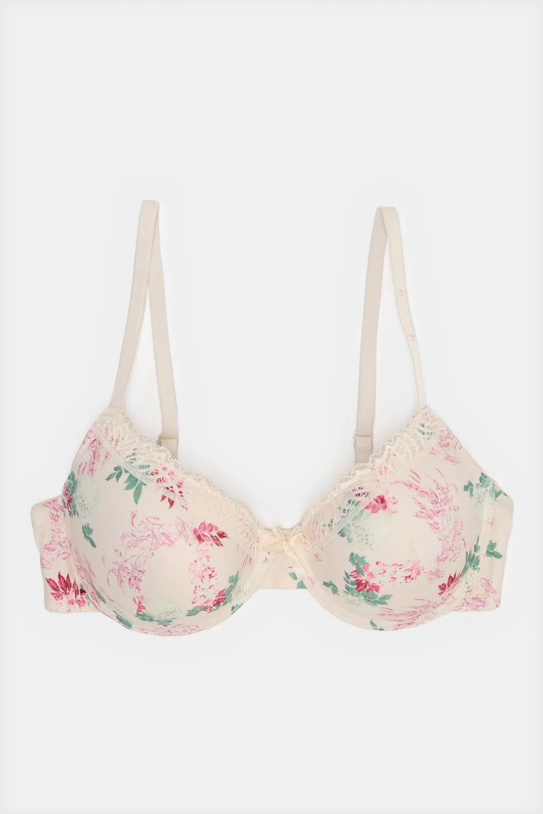 Women Green And Pink Printed Plunge Bras Set (Pack of 2)