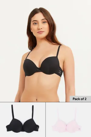 Women Pink And Black Push-Up Bra (Pack of 2)