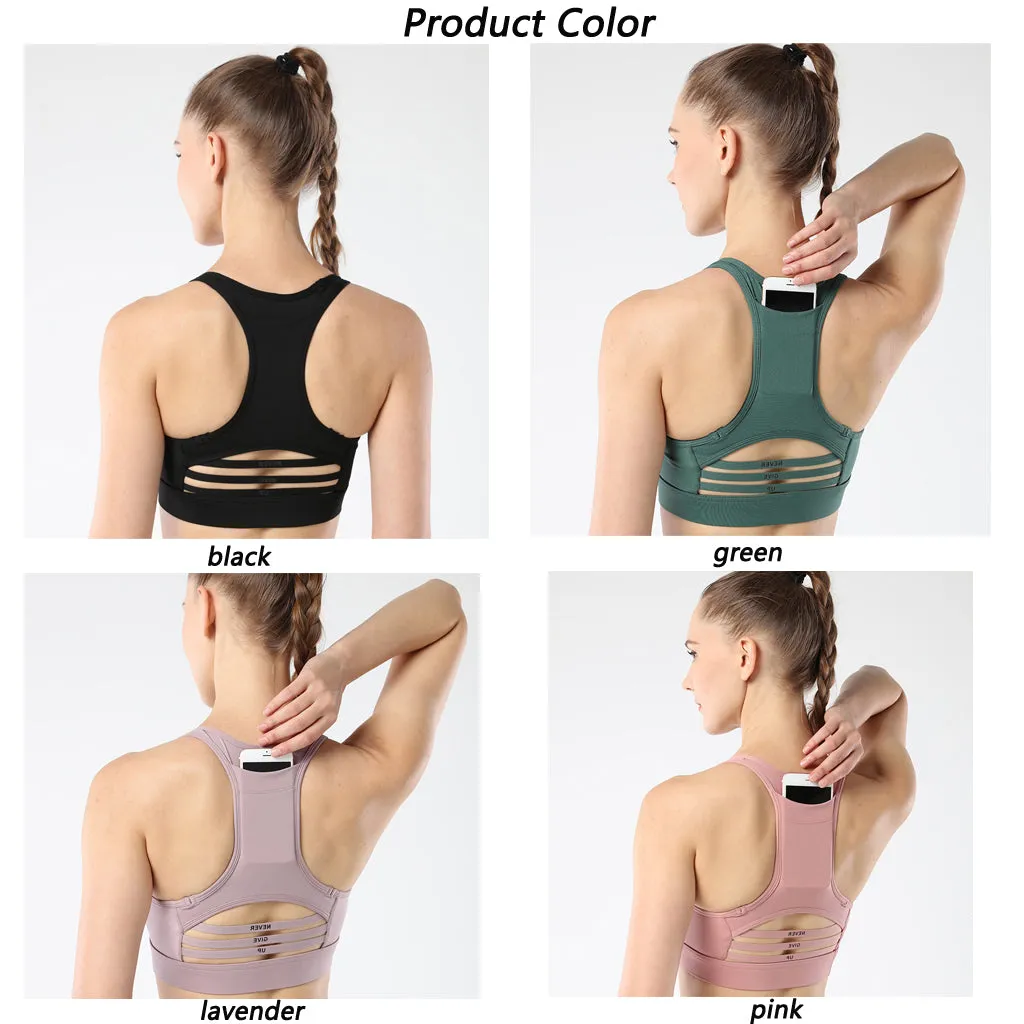 Women Sports Bra with Back Pocket  Yoga  running fitness wear sports   bra   Racerback Bra