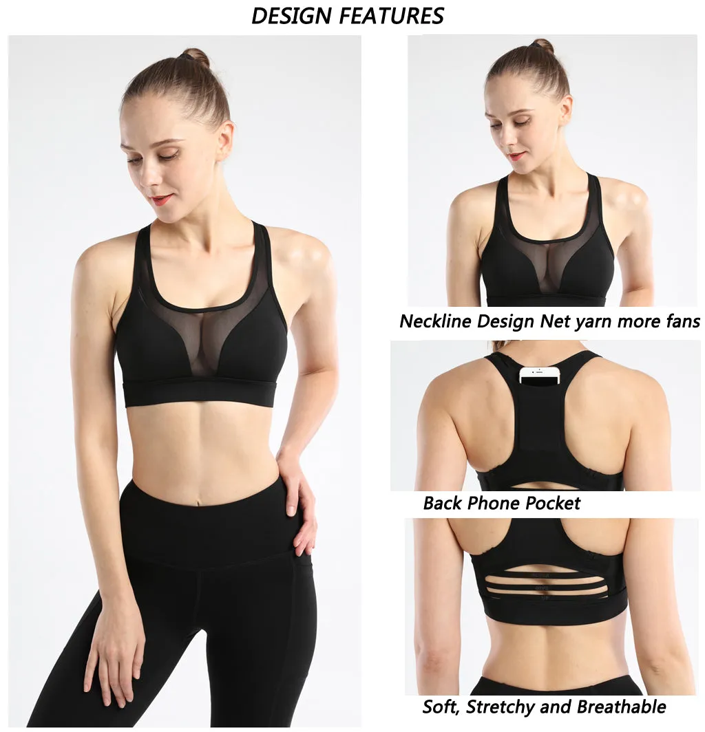 Women Sports Bra with Back Pocket  Yoga  running fitness wear sports   bra   Racerback Bra