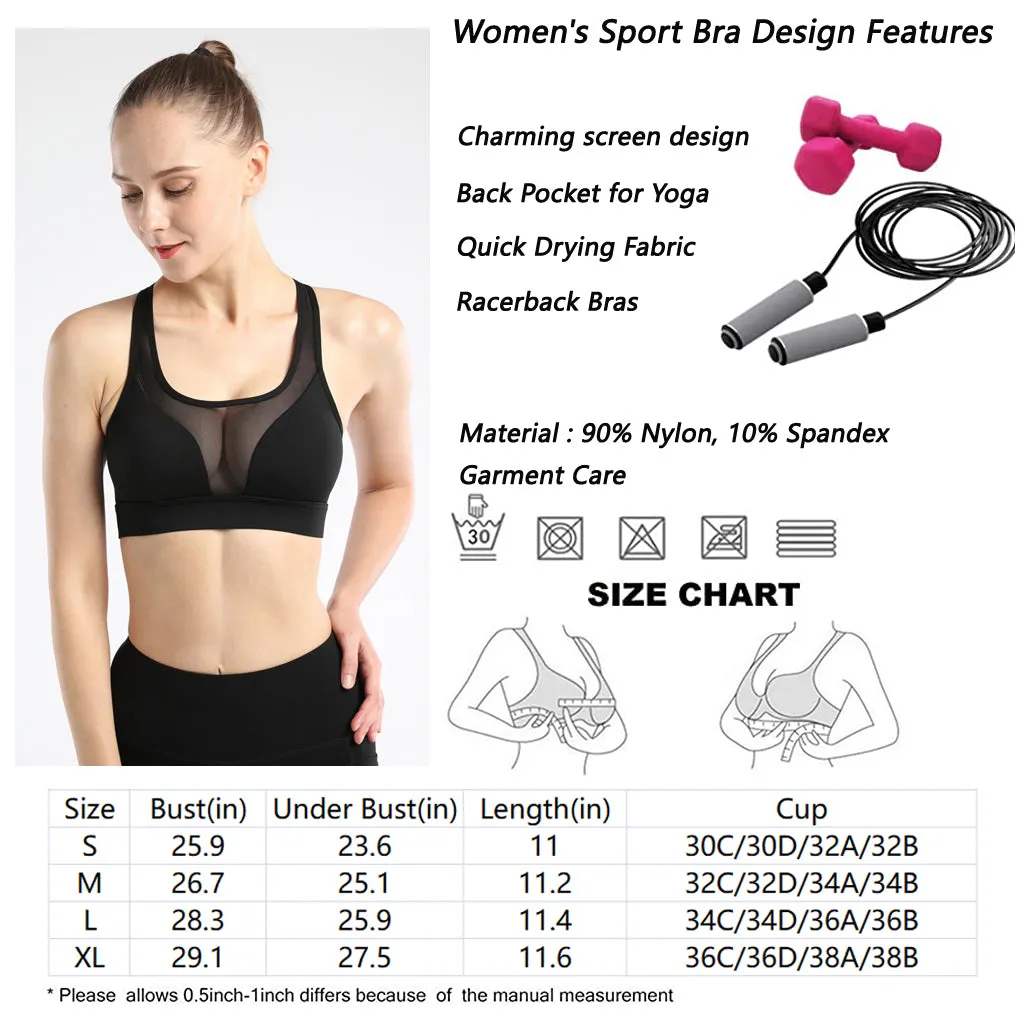 Women Sports Bra with Back Pocket  Yoga  running fitness wear sports   bra   Racerback Bra