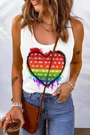 Womens U Neck Sleeveless Tank Tops Heart Print Vest Tops