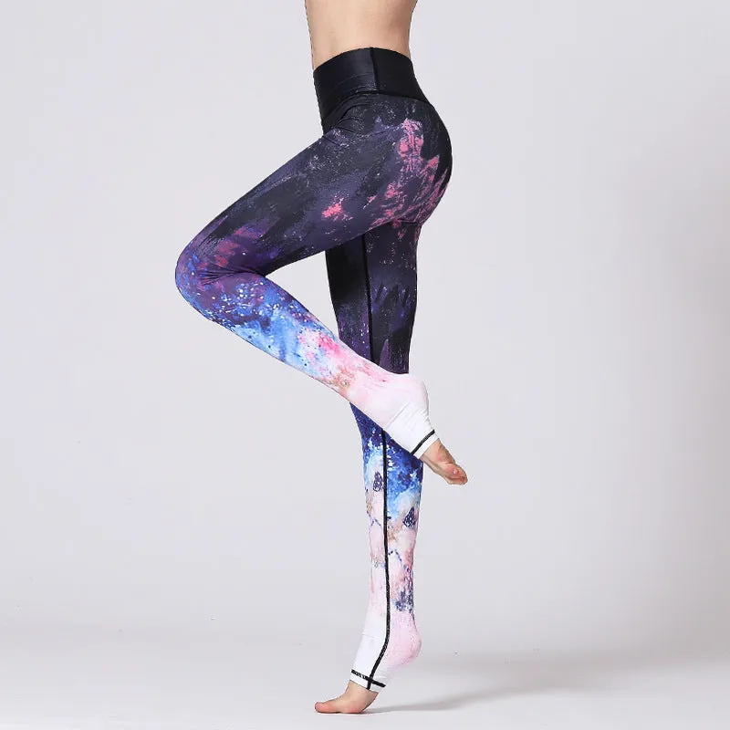 Yoga pants starry sky gradient print pants  running sports fitness pants women