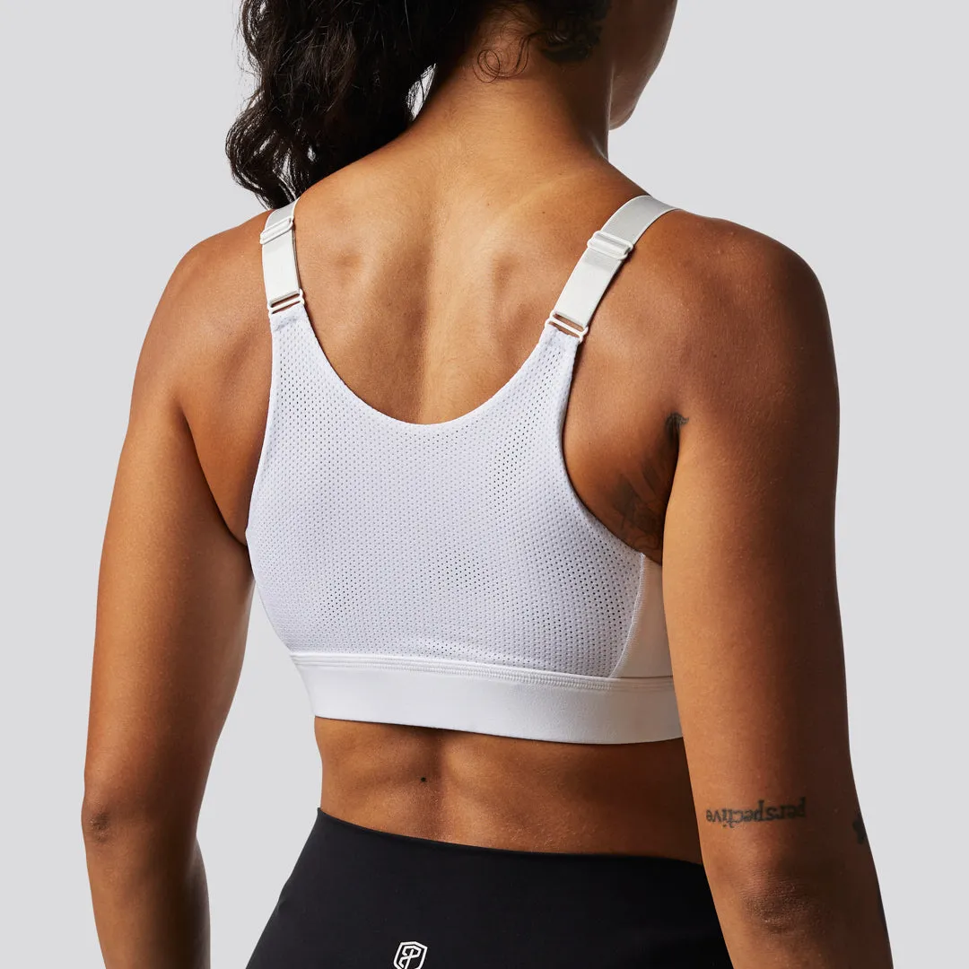 Zip Front Sports Bra (White)